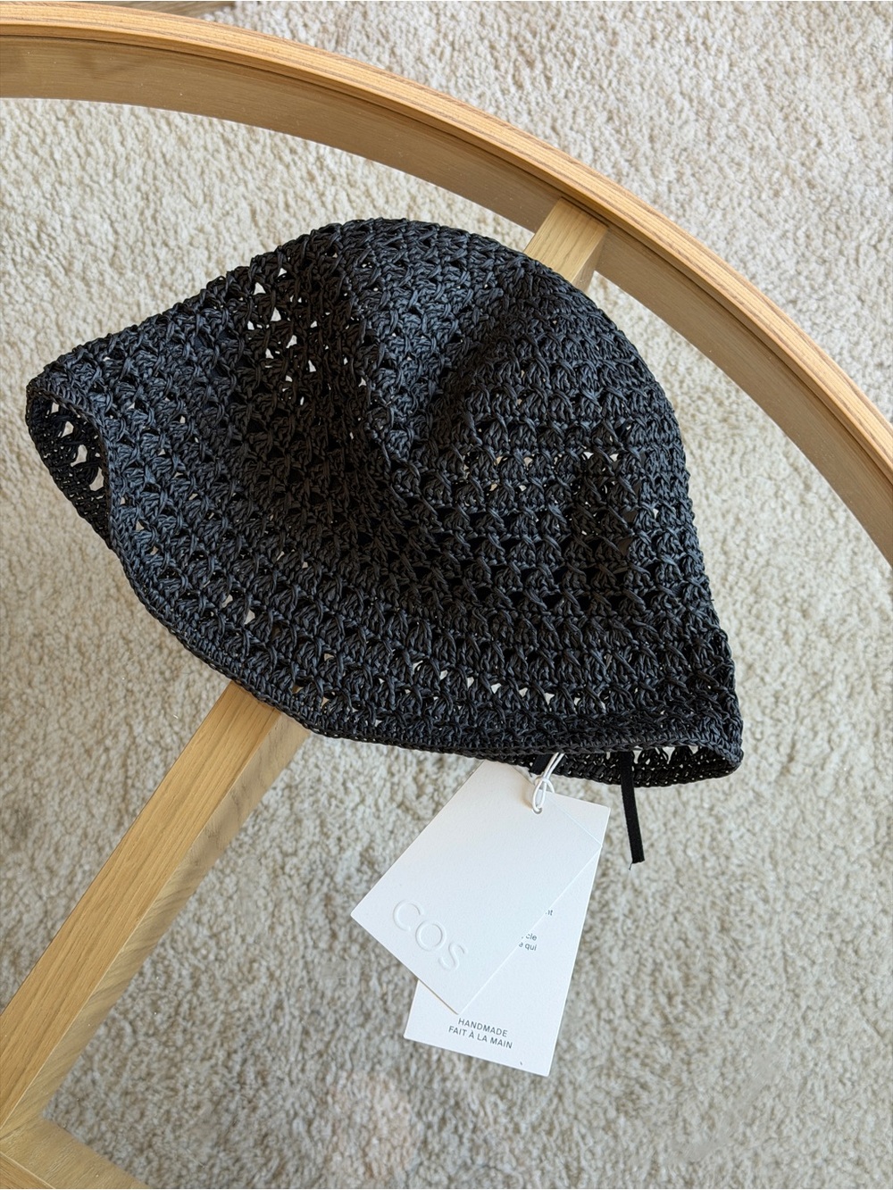 COS Black Crochet Bucket Hat raffia